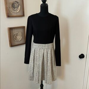 Lauren Ralph Lauren Black and Cream A-Line Long Sleeve Dress